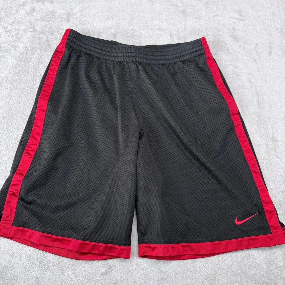 Nike Basketball Shorts Mens Large Black Red Mesh Athletic Gym Pockets Drawstring